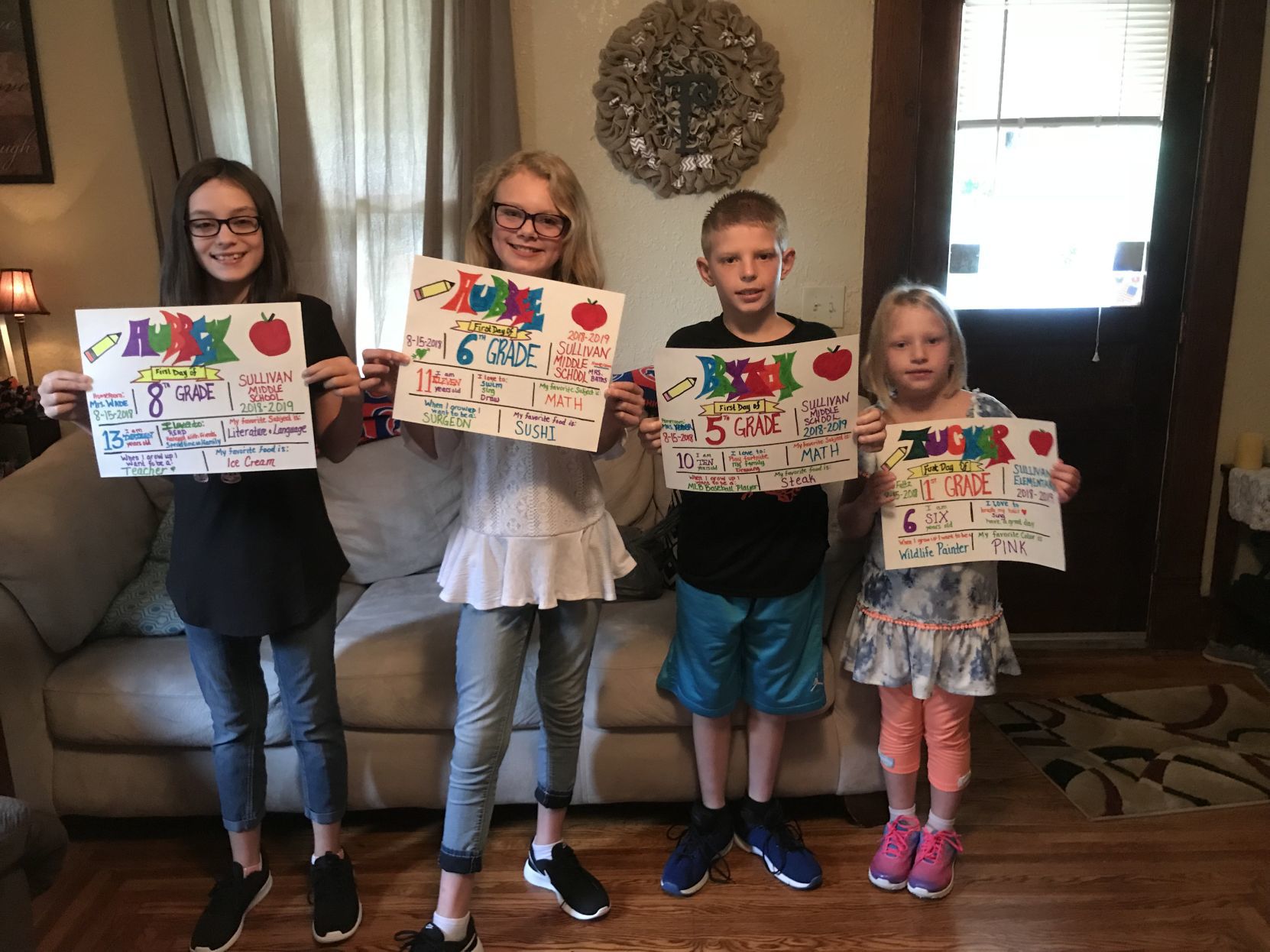 Aubrey, Aubree, Bryton and Tucker's first day